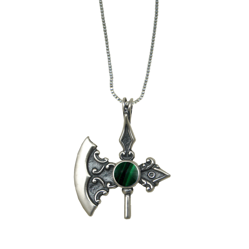 Sterling Silver Royal Battle Axe Pendant With Malachite Sterling Silver Royal Battle Axe Pendant With Malachite